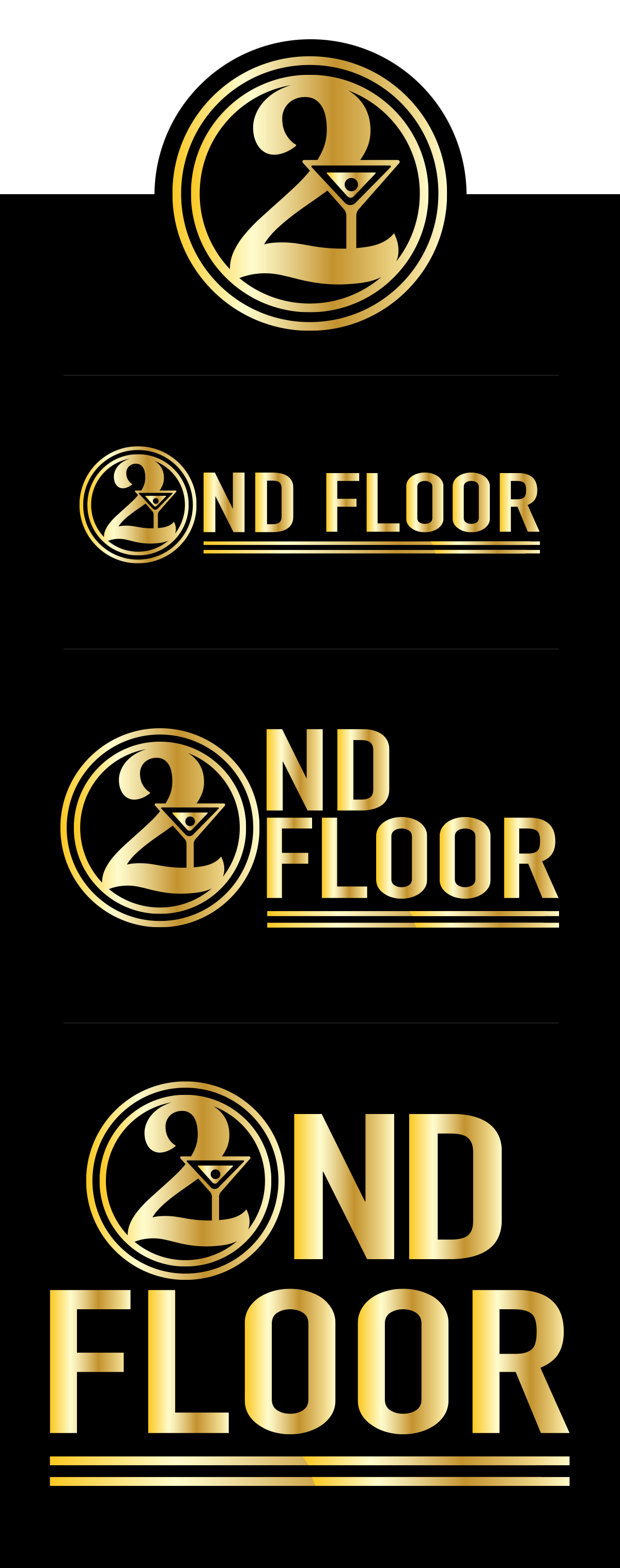 2nd Floor final gold lockup family including icon only, horizontal, stacked, and compact configurations