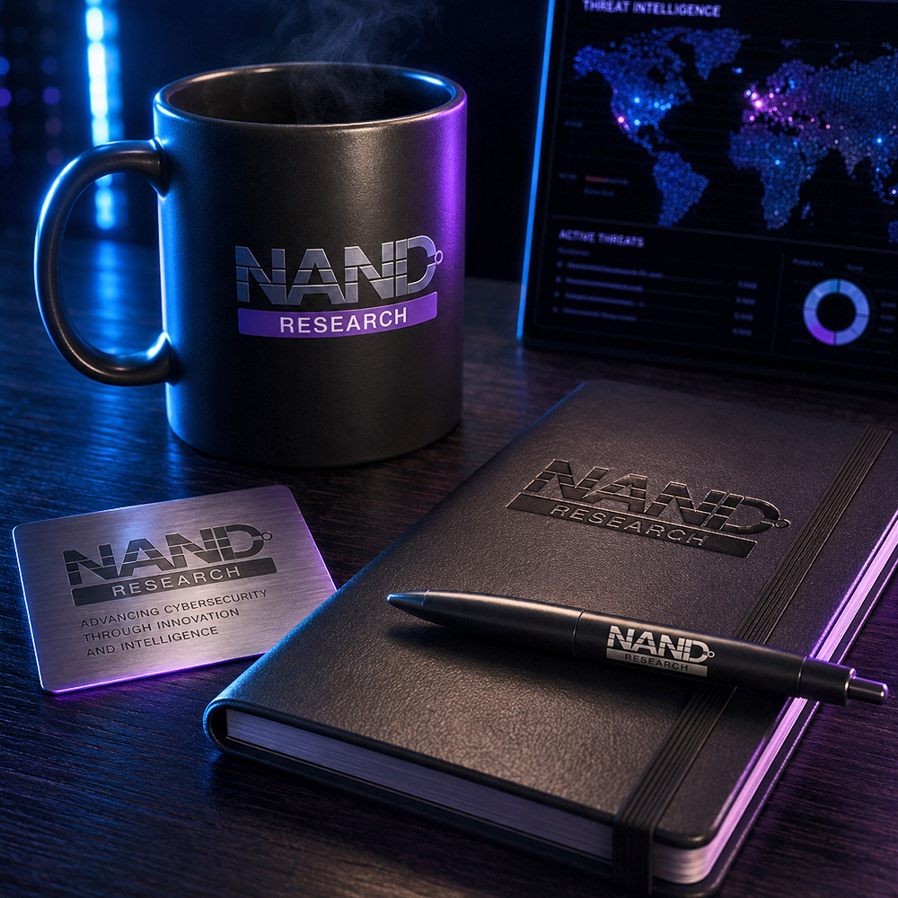 NAND Research full-color logo on dark background, featuring the NAND-gate-inspired wordmark with D-shaped gate form and circular output node